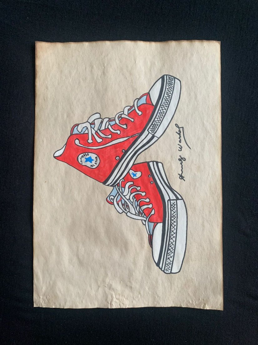 Andy Warhol mixed media drawing, sealed-in the style of: Andy Warhol Drawing on paper mixed media signed and sealed.------------------Andy Warhol was an American artist, film director, and producer who was a leading figure in the visual art movement known a