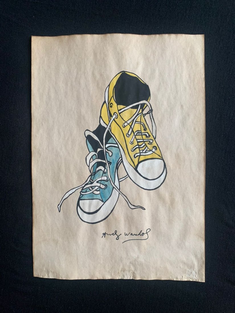 Andy Warhol mixed media drawing, sealed-in the style of: Andy Warhol Drawing on paper mixed media signed and sealed.------------------Andy Warhol was an American artist, film director, and producer who was a leading figure in the visual art movement known a