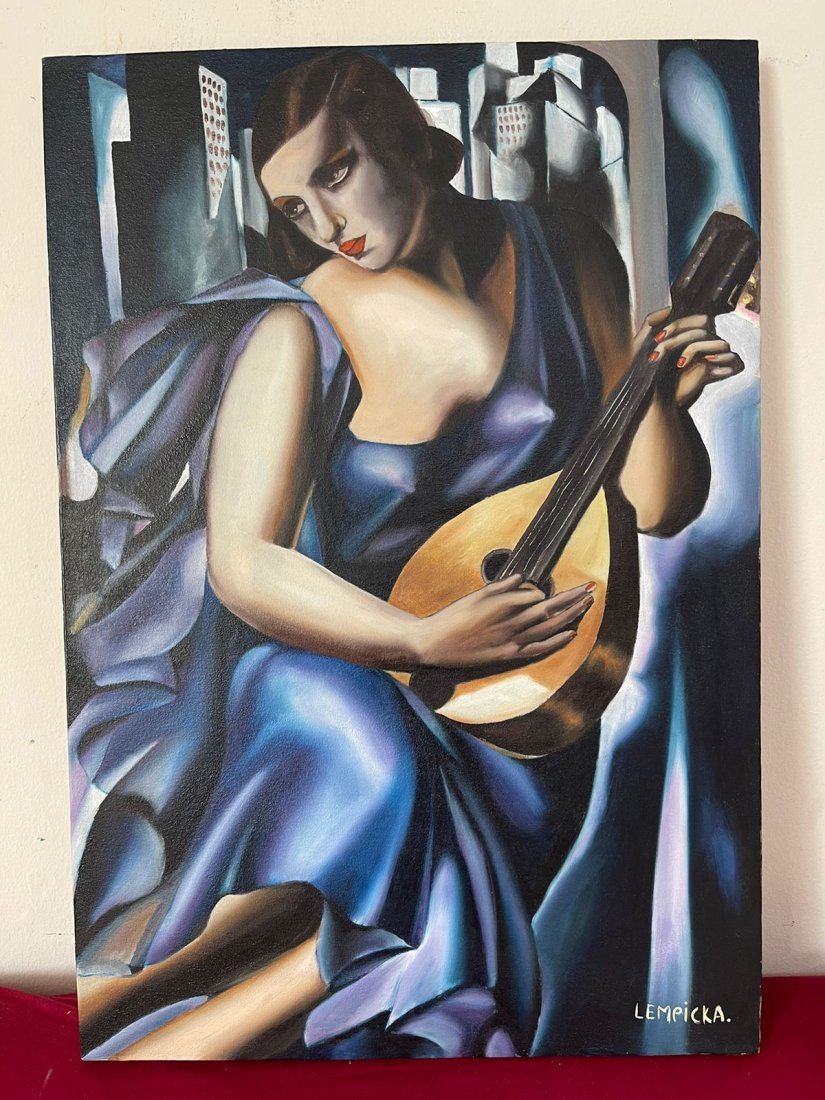 Tamara de Lempicka Oil on Canvas-in the style of: Tamara de Lempicka Oil on Canvas, Signed & sealed painting------------------Measures: 15.7\" x 23.6\" inches aprox.-------------------------------------Tamara de Lempicka was a polish painter who beca