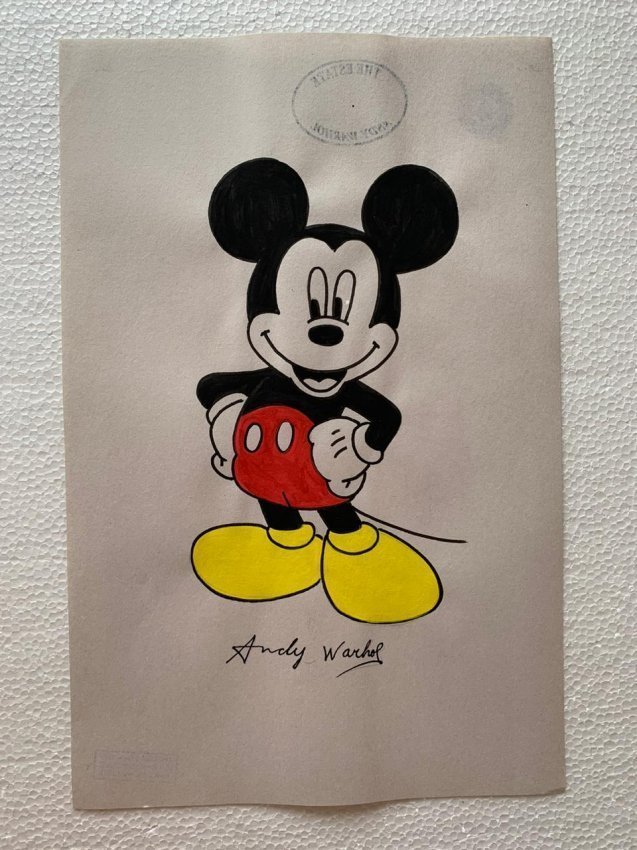 Andy Warhol mixed media drawing, sealed-in the style of: Andy Warhol Drawing on paper mixed media signed and sealed.------------------Andy Warhol was an American artist, film director, and producer who was a leading figure in the visual art movement known a