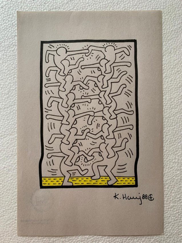 Keith haring mixed media drawing sealed-in the style of: Keith haring mixed media drawing signed & sealed.------------------ Measures: 12\\\\\\\\\\\\\\\\\\\\\\\\\\\\\\\" x 8\\\\\\\\\\\\\\\\\\\\\\\\\\\\\\\" Inches aprox---------------------------------------