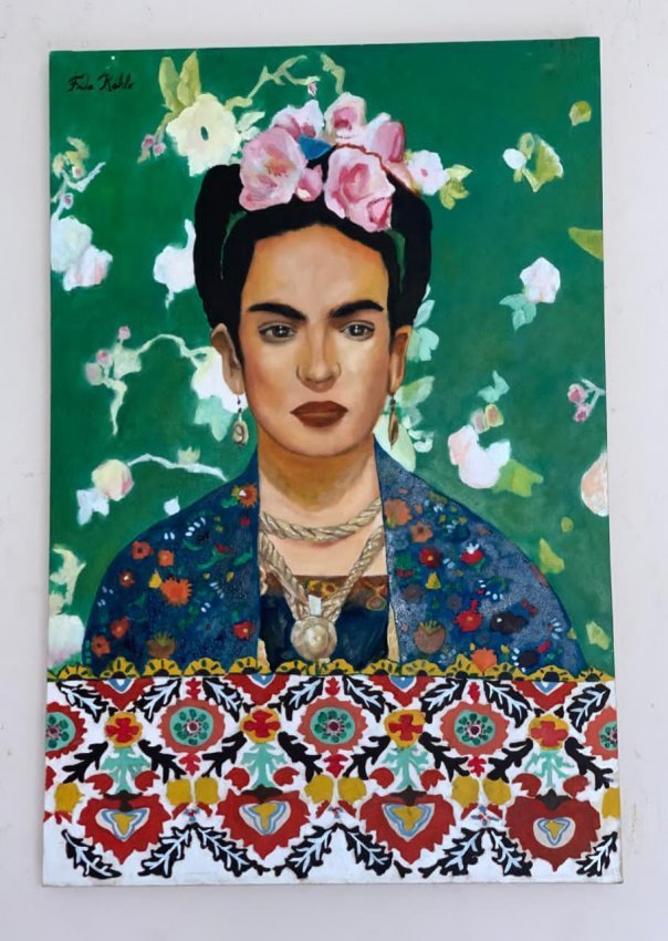 Frida Kahlo oil on canvas signed,sealed-in the style of: Frida Kahlo oil on canvas painting, Hand carved----------------Measures: 15.7\" x 23.6\\\" inches-------------------------------------Frida Kahlo was a Mexican painter known for her many portraits, se