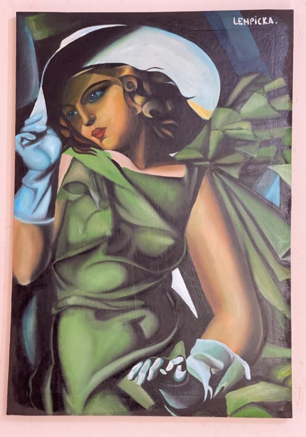 Tamara de Lempicka Oil on Canvas,Signed-in the style of: Tamara de Lempicka Oil on Canvas, Signed, sealed painting------------------Measures:15.7\" x 23.6" inches aprox.-------------------------------------Tamara de Lempicka was a polish painter who became