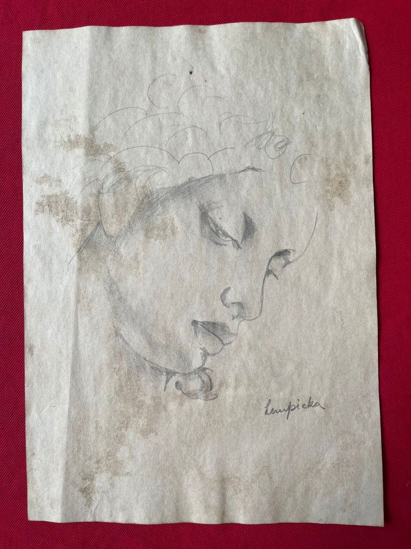 Tamara de Lempicka Drawing, sealed-in the style of: Tamara de Lempicka Drawing on paper, Signed and Sealed-------------------- Measures: 12\" x 8\" Inches------------------------------------------Tamara de Lempicka was a polish painter who became an in