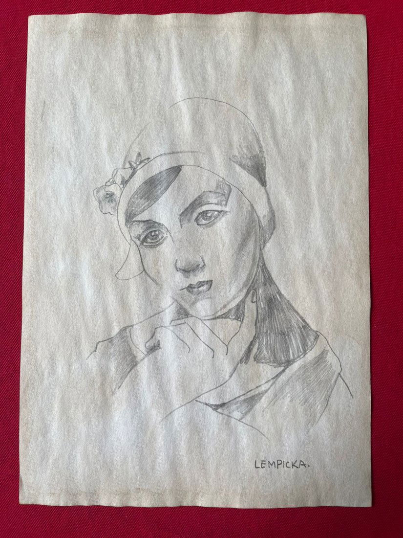 Tamara de Lempicka Drawing, sealed-in the style of: Tamara de Lempicka Drawing on paper, Signed and Sealed-------------------- Measures: 12\\\" x 8\\\" Inches------------------------------------------Tamara de Lempicka was a polish painter who became a