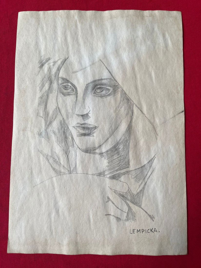 Tamara de Lempicka Drawing, sealed-in the style of: Tamara de Lempicka Drawing on paper, Signed and Sealed-------------------- Measures: 12" x 8" Inches------------------------------------------Tamara de Lempicka was a polish painter who became an inte