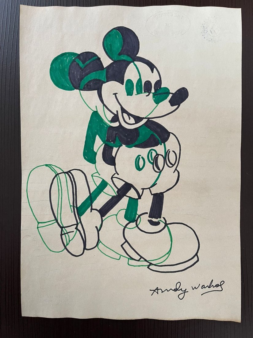 Andy Warhol mixed media drawing, signed-in the style of: Andy Warhol Drawing on paper mixed media signed & sealed.-----------Andy Warhol was an American artist, film director, and producer who was a leading figure in the visual art movement known as pop art