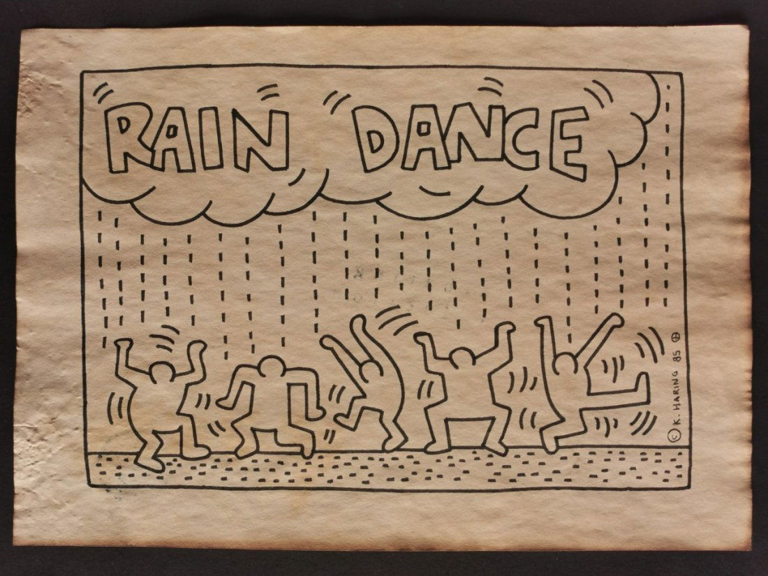 Keith haring mixed media drawing sealed-in the style of: Keith haring mixed media drawing signed & sealed.------------------ Measures: 12\" x 8\" Inches aprox-------------------------------------Keith Allen Haring was an American artist whose pop art and gr
