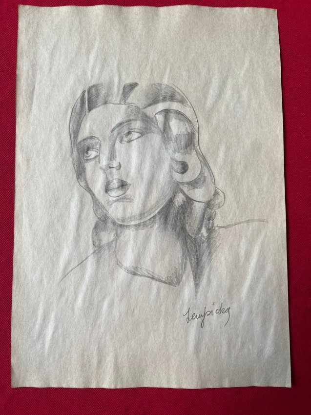Tamara de Lempicka Drawing, sealed-in the style of: Tamara de Lempicka Drawing on paper, Signed and Sealed--------------Measures: 12" x 8" Inches------------------------------------------Tamara de Lempicka was a polish painter who became an integral pa