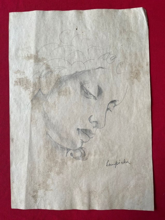 Tamara de Lempicka Drawing, sealed-in the style of: Tamara de Lempicka Drawing on paper, Signed and Sealed--------------Measures: 12\\\" x 8\\\" Inches------------------------------------------Tamara de Lempicka was a polish painter who became an integ