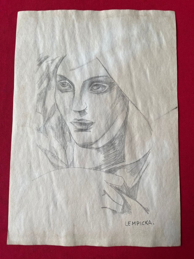 Tamara de Lempicka Drawing, sealed-in the style of: Tamara de Lempicka Drawing on paper, Signed and Sealed--------------Measures: 12" x 8" Inches------------------------------------------Tamara de Lempicka was a polish painter who became an integral pa