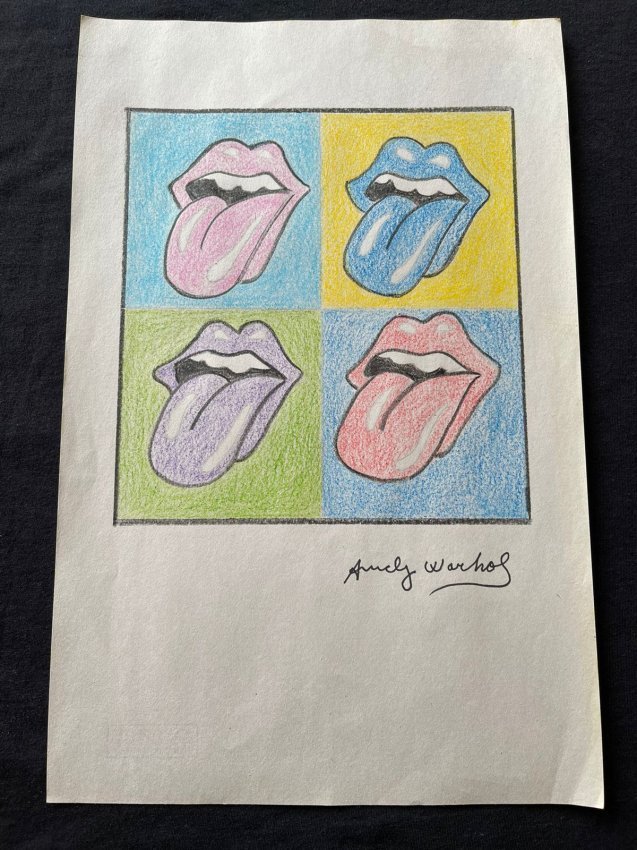 Andy Warhol mixed media drawing sealed-in the style of: Andy Warhol Drawing on paper mixed media, sealed.------------------Andy Warhol was one of the most prolific and popular artists of his time, using both avant-garde and highly commercial sensibilities.