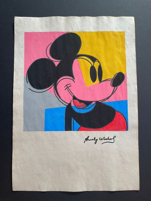Andy Warhol mixed media drawing, signed-in the style of: Andy Warhol Drawing on paper mixed media signed & sealed.-----------Andy Warhol was an American artist, film director, and producer who was a leading figure in the visual art movement known as pop art