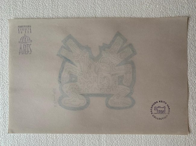 Keith haring mixed media drawing sealed-in the style of: Keith haring mixed media drawing signed & sealed.------------------ Measures: 12\" x 8\" Inches aprox------------------------------------Keith Allen Haring was an American artist whose pop art and gra