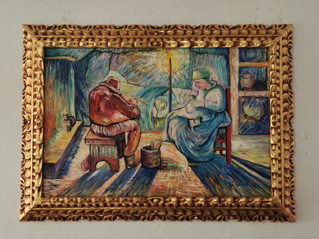 Vincent Van Gogh Oil on Canvas (In the Style of): In the style of Vincent Van Gogh Oil on Canvas with frame----------Measures with frame: 21" x 29" inches aprox-------------------------Vincent van Gogh (born March 30, 1853, France), Dutch painter, ge