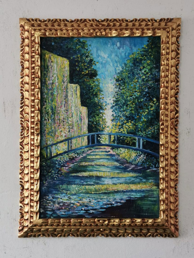 Claude Monet Oil on Canvas (In the Style of): In the style of Claude Monet Oil on Canvas painting-----------------Measures with frame: 21" x 29" inches aprox-------------------------Claude Monet was born in 1840 in France and enrolled in the Acad