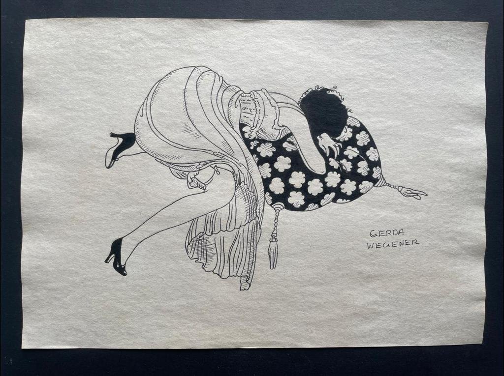 Gerda Wegener drawing on paper - In the style of: In the style of Gerda Wegener Drawing on paper----------------Measures: 12" x 8" Inches aprox-------------------------------------Gerda Wegener grew up in Hobro and moved to Copenhagen as a teenager t