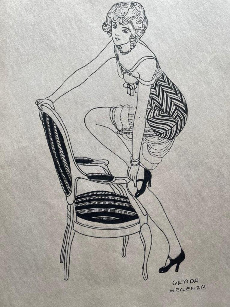 Gerda Wegener drawing on paper - In the style of: In the style of Gerda Wegener Drawing on paper----------------Measures: 12" x 8" Inches aprox-------------------------------------Gerda Wegener grew up in Hobro and moved to Copenhagen as a teenager t