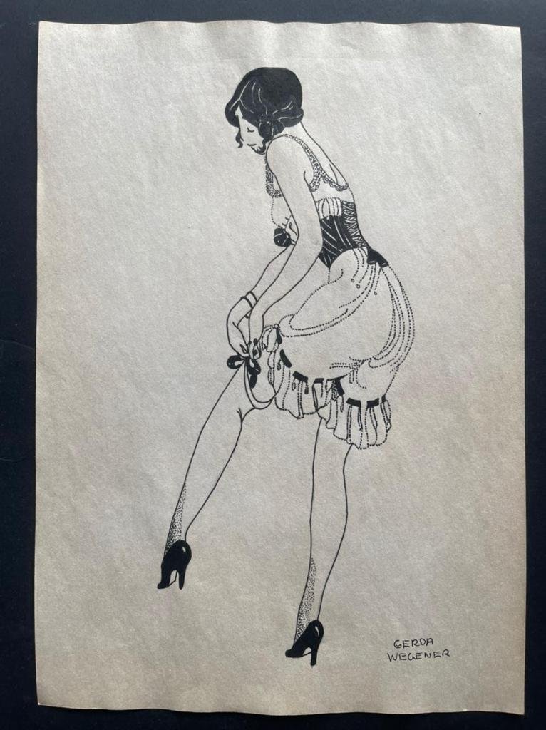Gerda Wegener drawing on paper - In the style of: In the style of Gerda Wegener Drawing on paper----------------Measures: 12" x 8" Inches aprox-------------------------------------Gerda Wegener grew up in Hobro and moved to Copenhagen as a teenager t