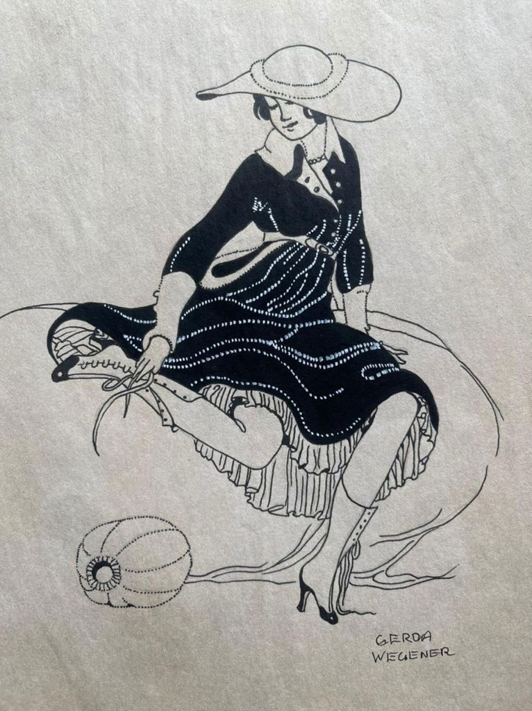 Gerda Wegener drawing on paper - In the style of: In the style of Gerda Wegener Drawing on paper----------------Measures: 12" x 8" Inches aprox-------------------------------------Gerda Wegener grew up in Hobro and moved to Copenhagen as a teenager t