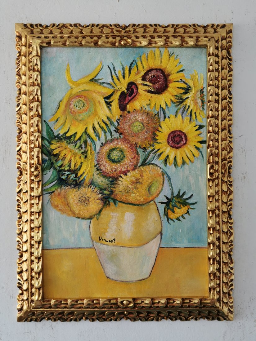 Vincent Van Gogh Oil on Canvas -In the Style of: In the style of Vincent Van Gogh Oil on Canvas with frame----------Measures with frame: 21" x 29" inches aprox-------------------------Vincent van Gogh (born March 30, 1853, France), Dutch painter, ge