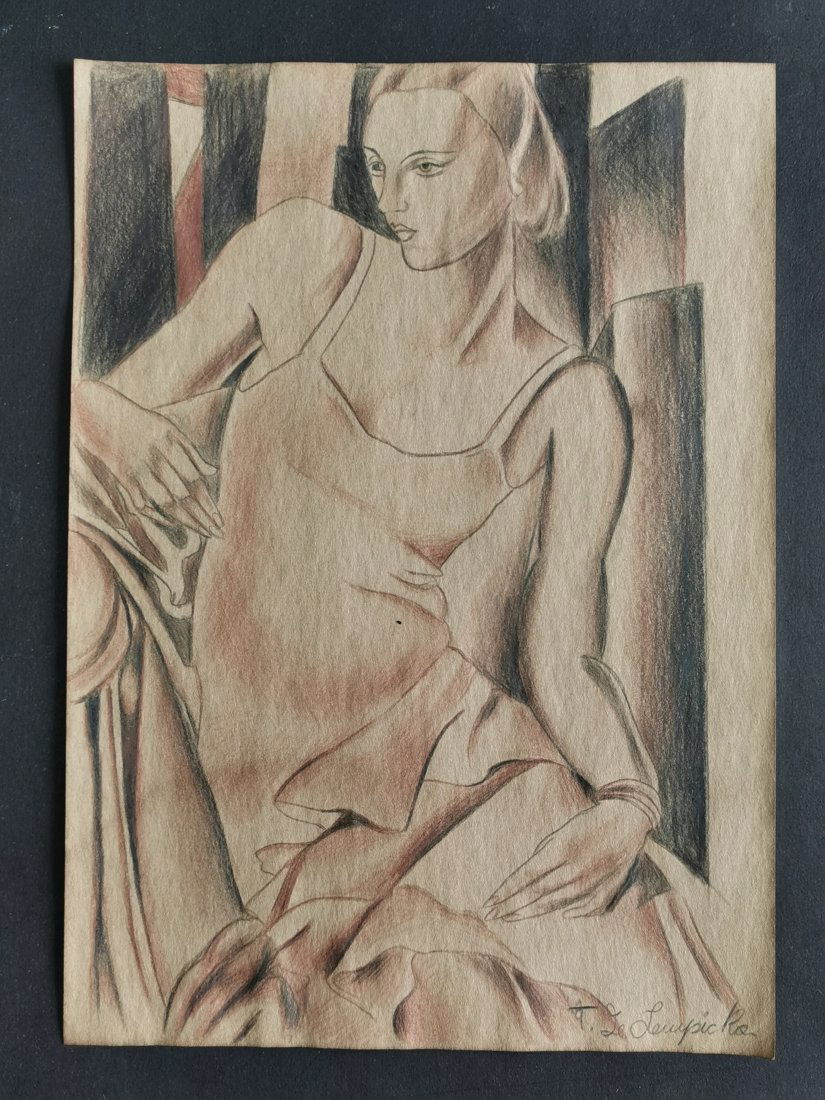 Tamara de Lempicka drawing on paper -In the style of: In the style of Tamara de Lempicka drawing on paper--------------Measures: 12" x 8" Inches aprox-------------------------------------Tamara de Lempicka was a polish painter who became an integral part