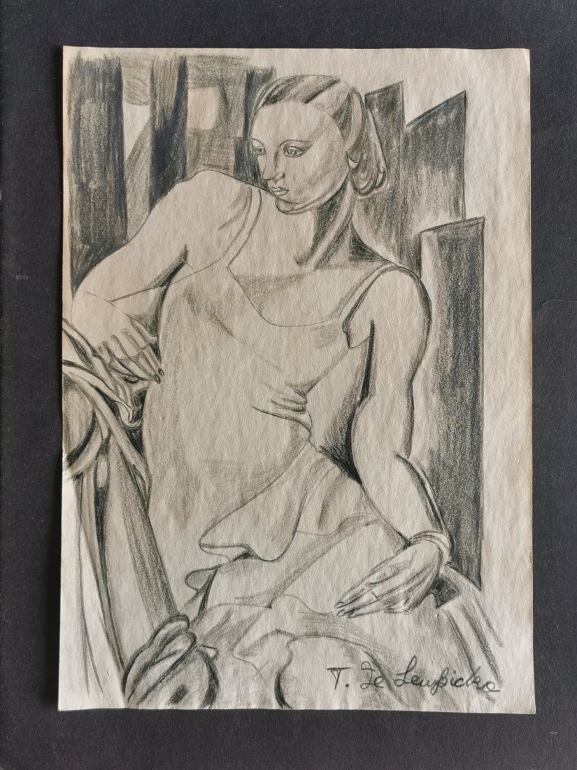Tamara de Lempicka drawing on paper -In the style of: In the style of Tamara de Lempicka drawing on paper--------------Measures: 12" x 8" Inches aprox-------------------------------------Tamara de Lempicka was a polish painter who became an integral part