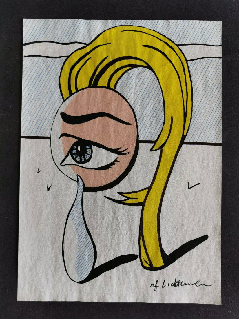 Roy Lichtenstein drawing on paper -In the style of: In the Style of Roy Lichtenstein Mixed Media on paper. -------------Roy Lichtenstein was an American pop artist best known for his boldly-colored parodies of comic strips and advertisements.In the 196