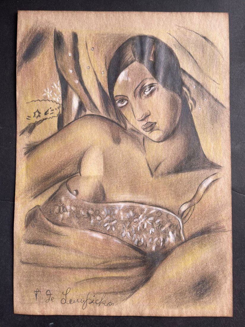 Tamara de Lempicka drawing on paper -In the style of: In the style of Tamara de Lempicka drawing on paper--------------Measures: 12" x 8" Inches aprox-------------------------------------Tamara de Lempicka was a polish painter who became an integral part