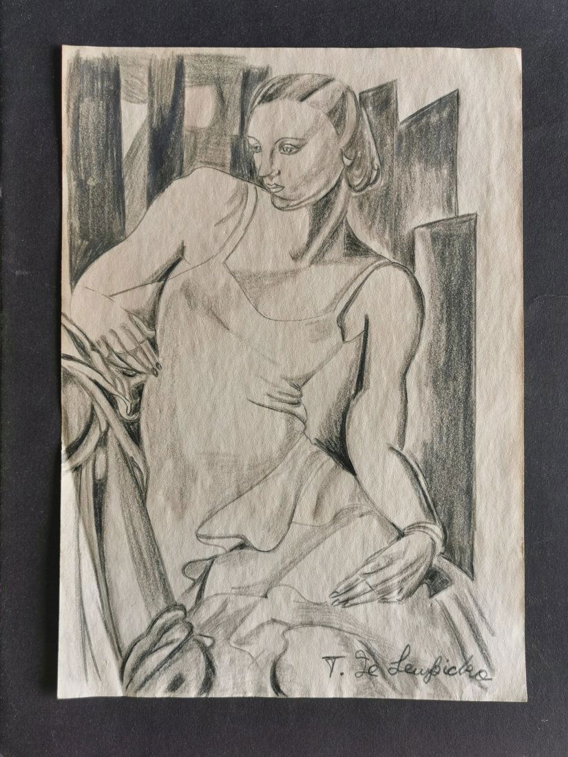 Tamara de Lempicka drawing on paper -In the style of: In the style of Tamara de Lempicka drawing on paper--------------Measures: 12" x 8" Inches aprox-------------------------------------Tamara de Lempicka was a polish painter who became an integral part