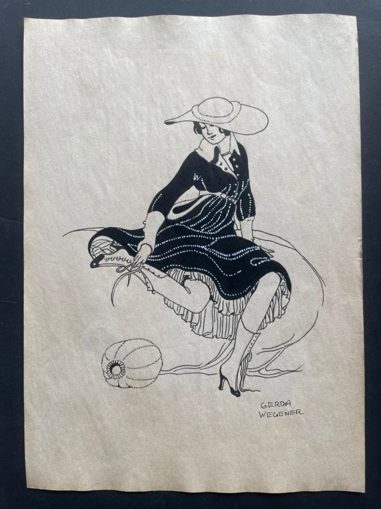 Gerda Wegener drawing on paper - In the style of: In the style of Gerda Wegener Drawing on paper----------------Measures: 12" x 8" Inches aprox-------------------------------------Gerda Wegener grew up in Hobro and moved to Copenhagen as a teenager t