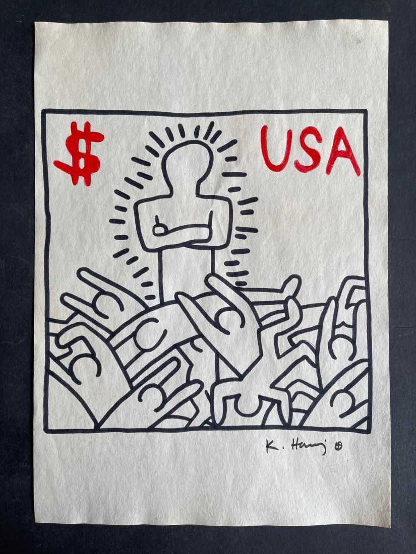 Keith haring drawing on paper - In the Style of: In the Style of Keith Haring drawing on paper.---------------------- Measures: 12" x 8" Inches aprox-----------------------------------Keith Allen Haring was an American artist whose pop art and graff