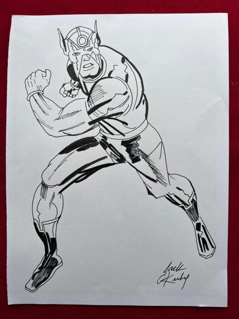 Jack Kirby drawing on paper - In the style of: In the Style of Jack Kirby Drawing on paper-------------------Measures: 12" x 8" Inches aprox---------------------------------- Jack Kirby was an American comic book artist, writer and editor, widely
