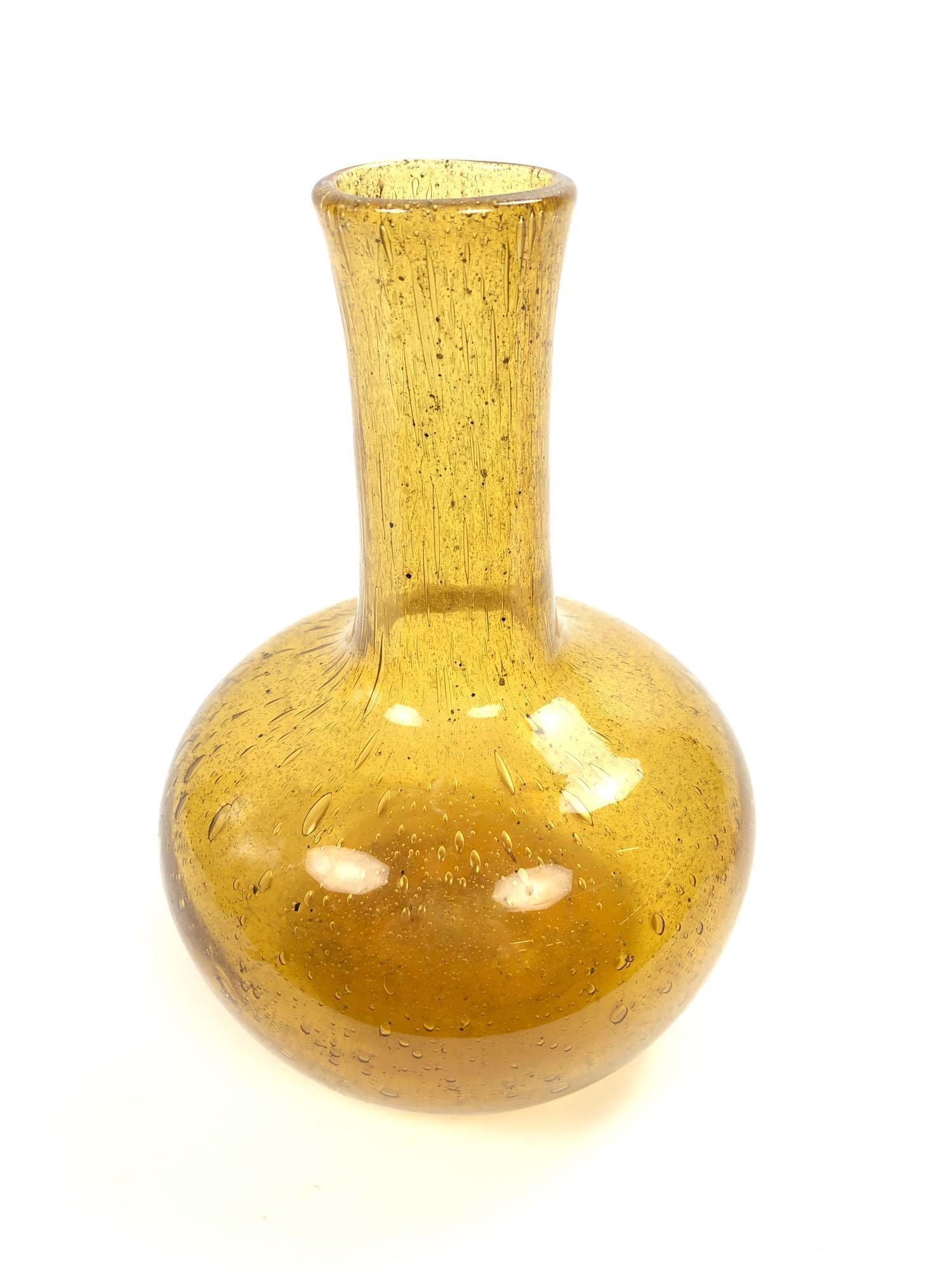 Translucent Mid-Century Yellow Bubble Glass Vase (1 of 3)