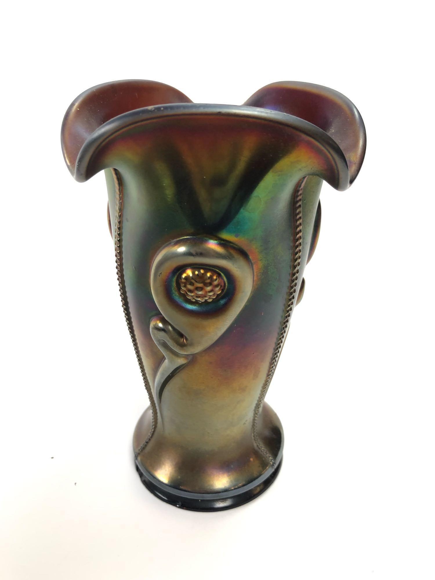 Antique Northwood Tornado Amethyst Carnival Glass Vase (1 of 4)