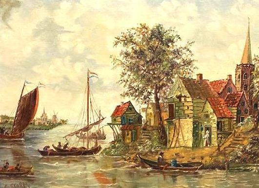 C. Storm, Untitled Landscape Houses Near Water (1 of 5)