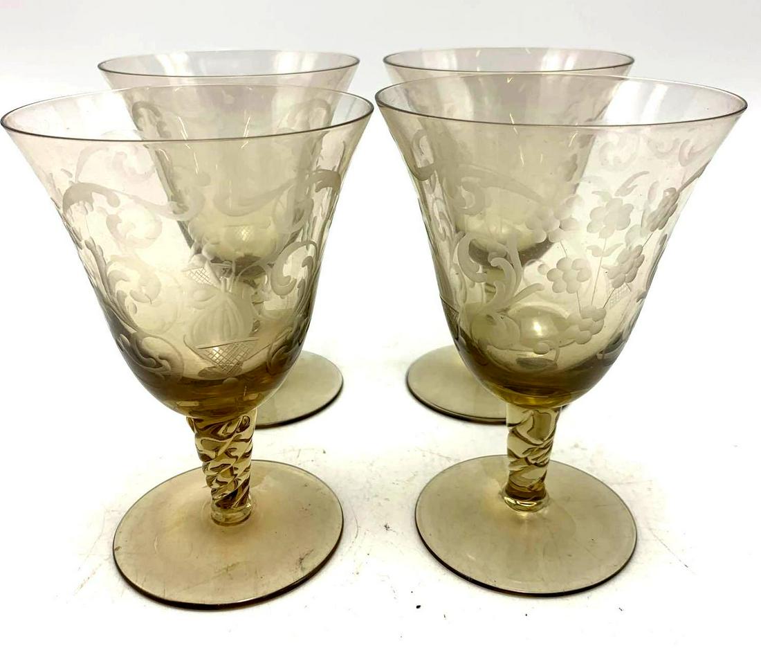 Vintage Etched Amber Glass (1 of 4)