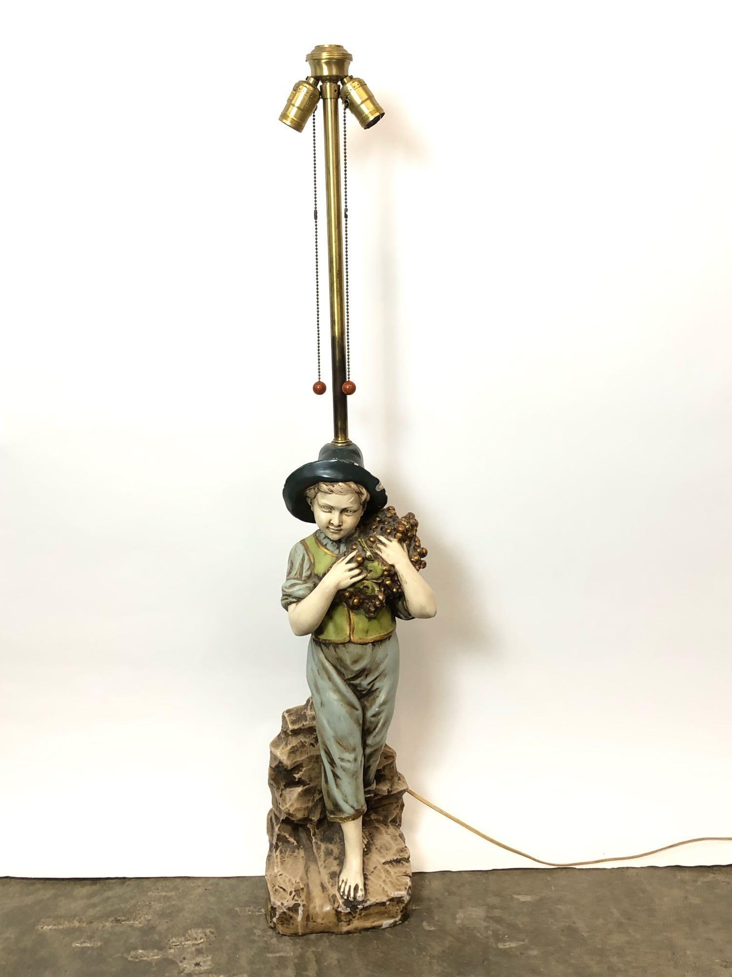 Vintage Ceramic Lamp Boy Holding Grapes (1 of 8)