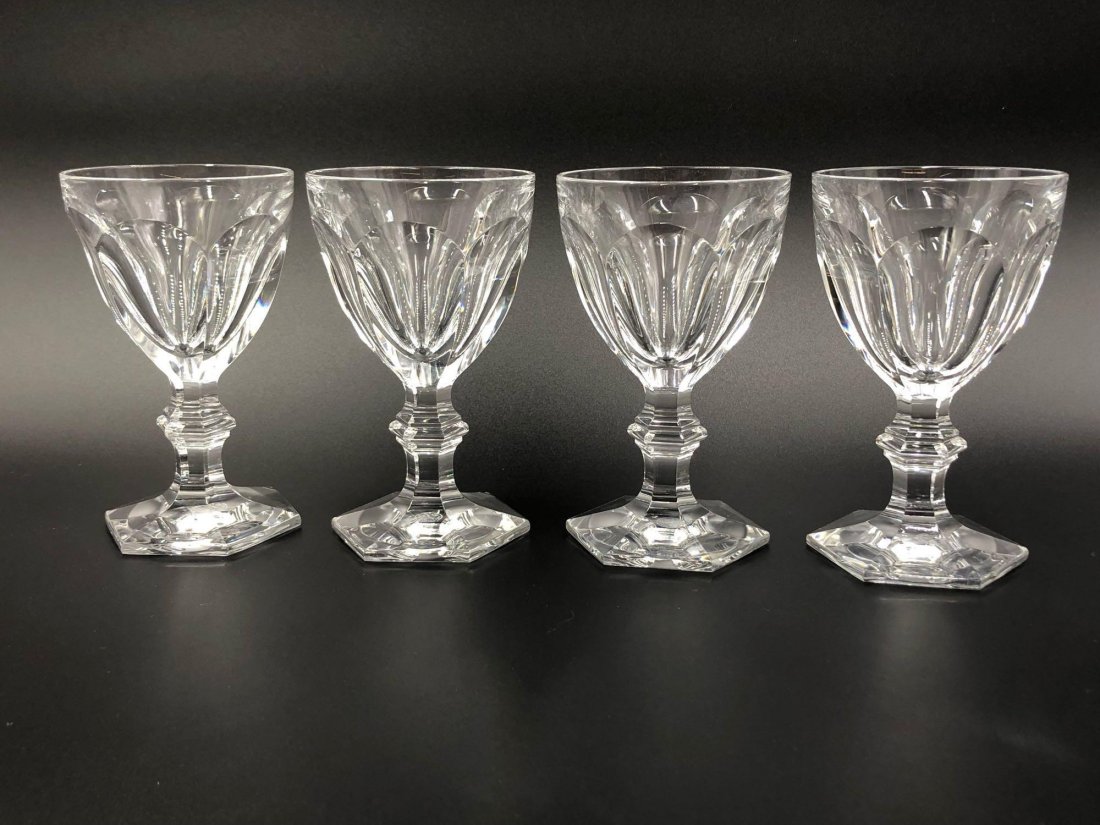 4 Baccarat Harcourt Red Wine Glasses: Set of 4 Harcourt 1841 style Baccarat crystal red wine glasses measuring 5.3 inches tall. Glasses are marked on the bottom "Baccarat FRANCE". See pictures for condition. Customers are always welcome t