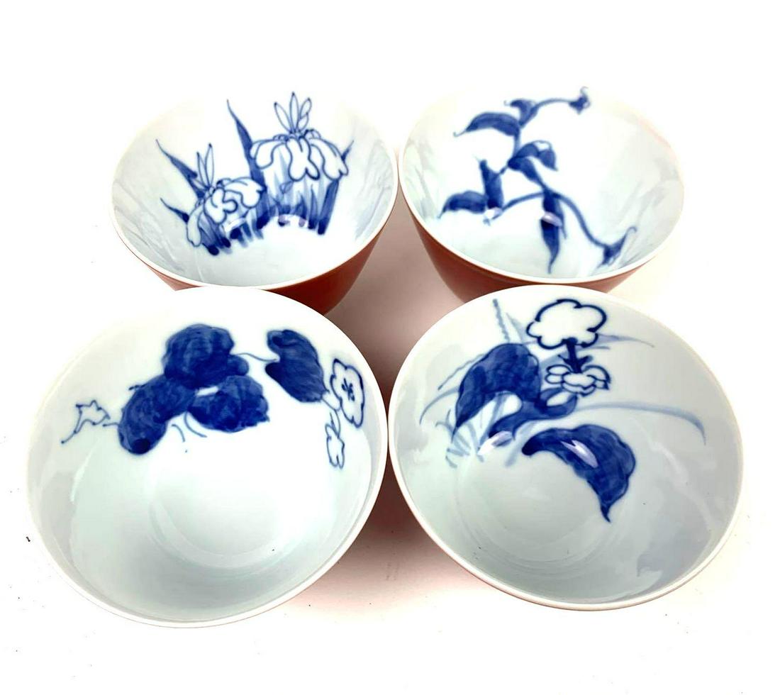 4 Teacups Designed with a Red and a Blue Flower (1 of 4)