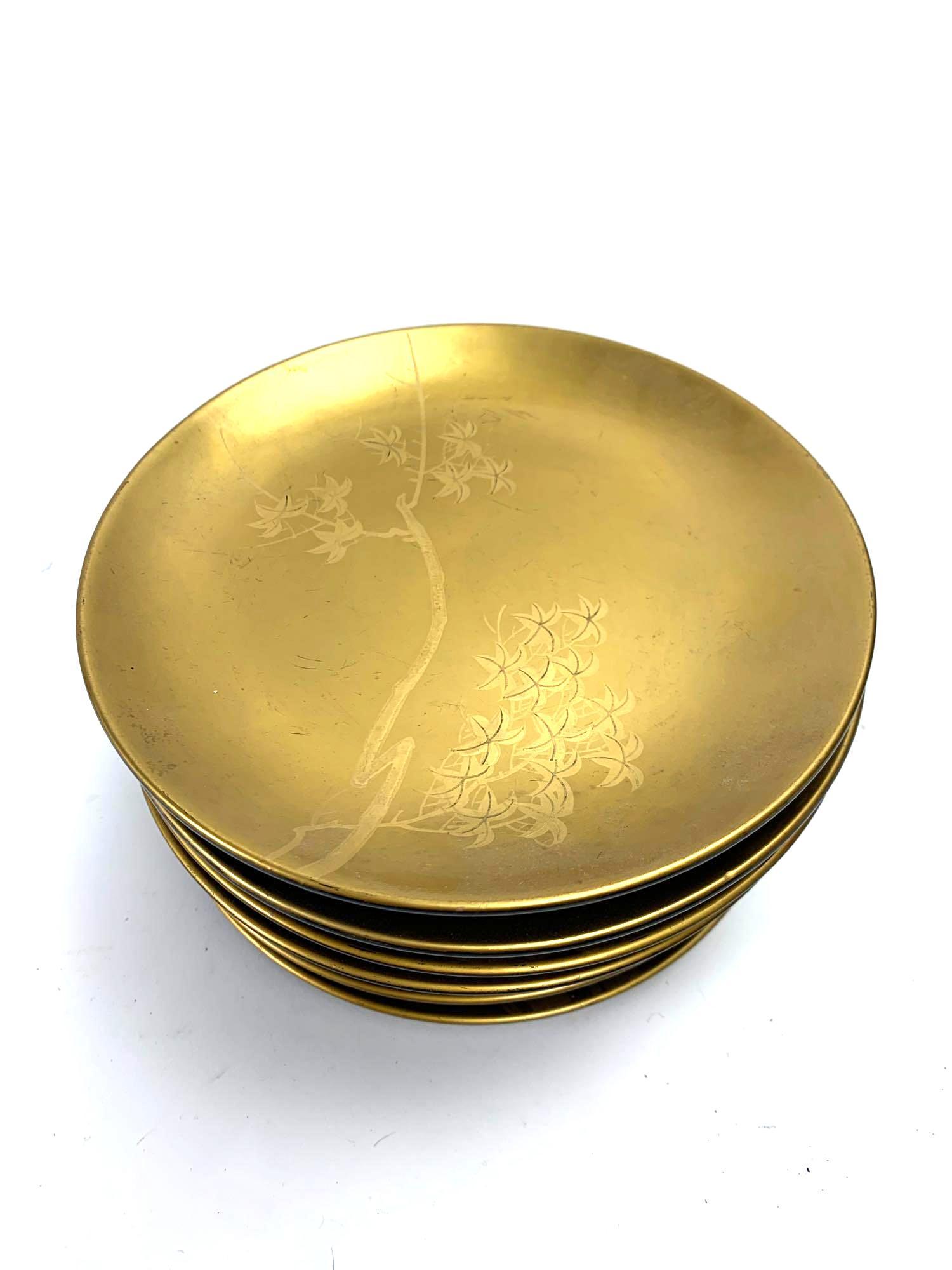 Set of 9 Gold Salad Plates with Different Flowers (1 of 4)