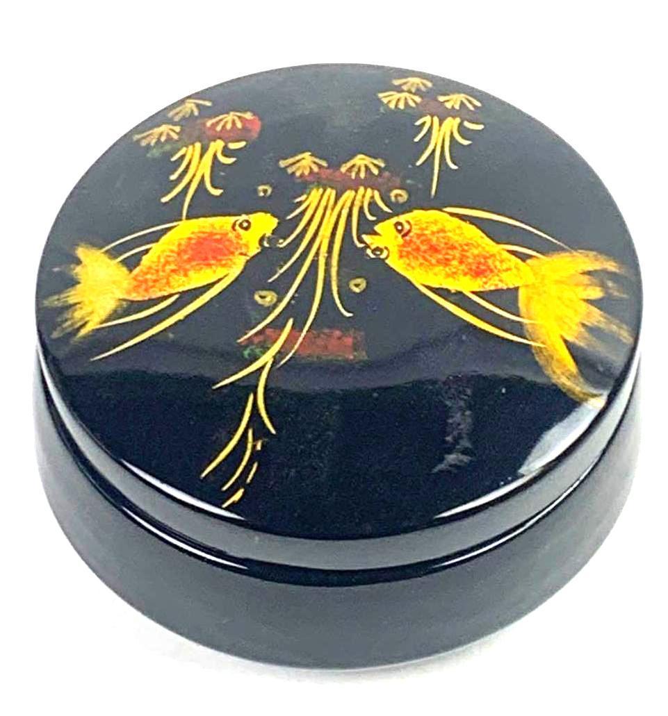 Black Glazed Porcelain Circular Box With Lid
