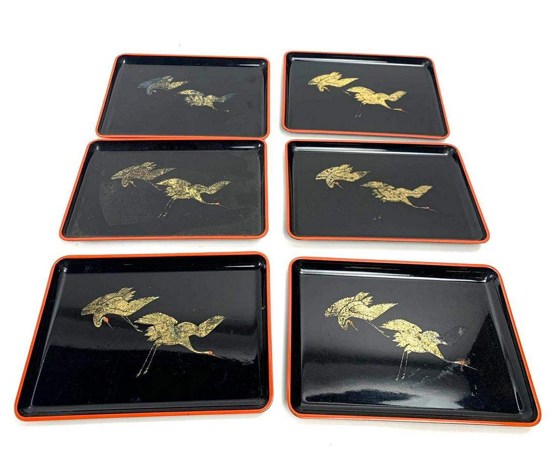 Set of 6 Otagiri Japanese Black & Red Small Trays (1 of 3)