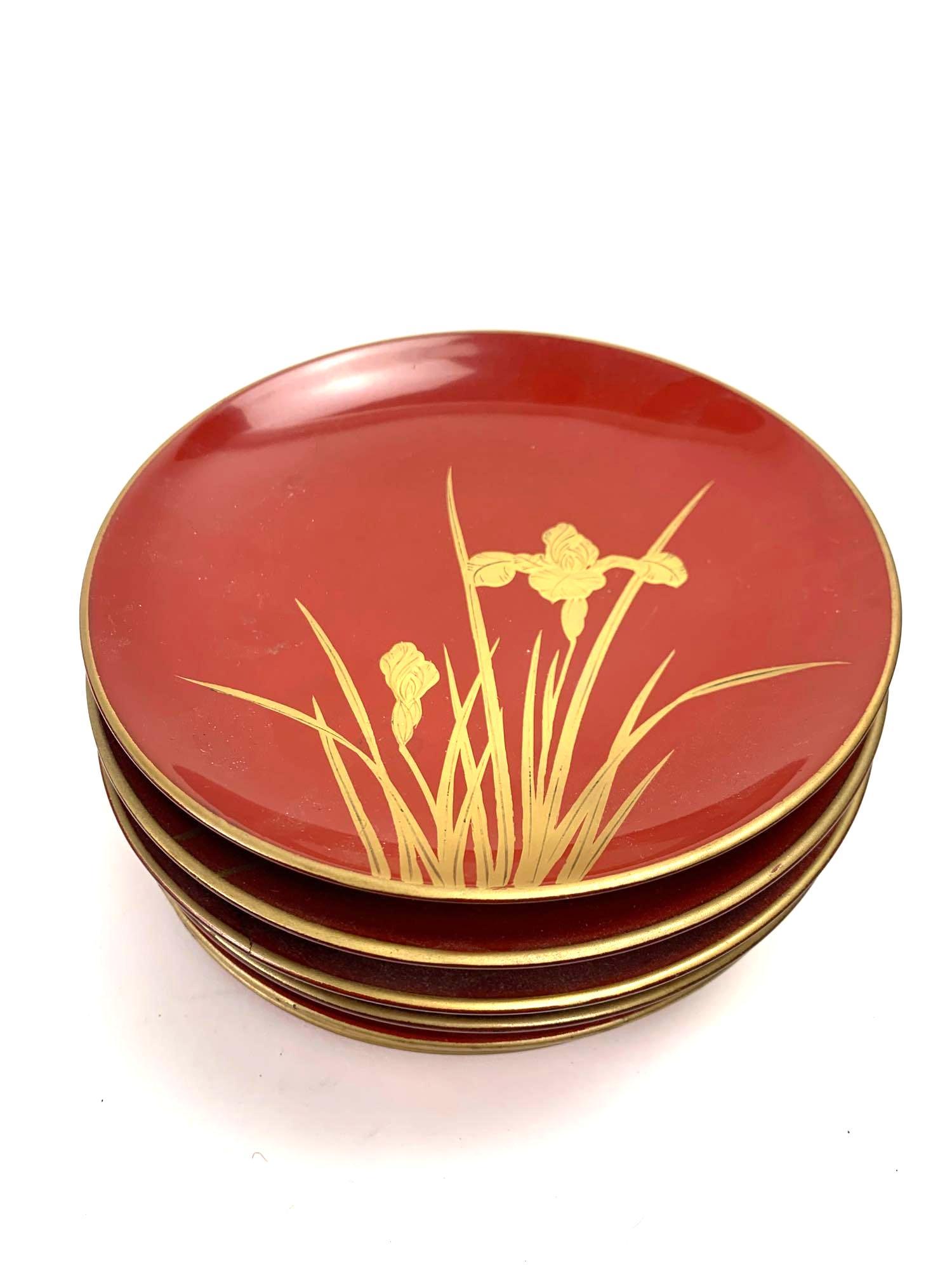 Set of 6 Red and Gold Salad Sized Plates (1 of 3)