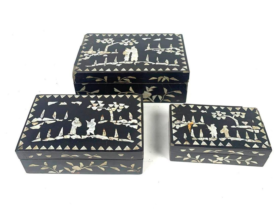 3 Chinese Black Lacquered Boxes (1 of 3)