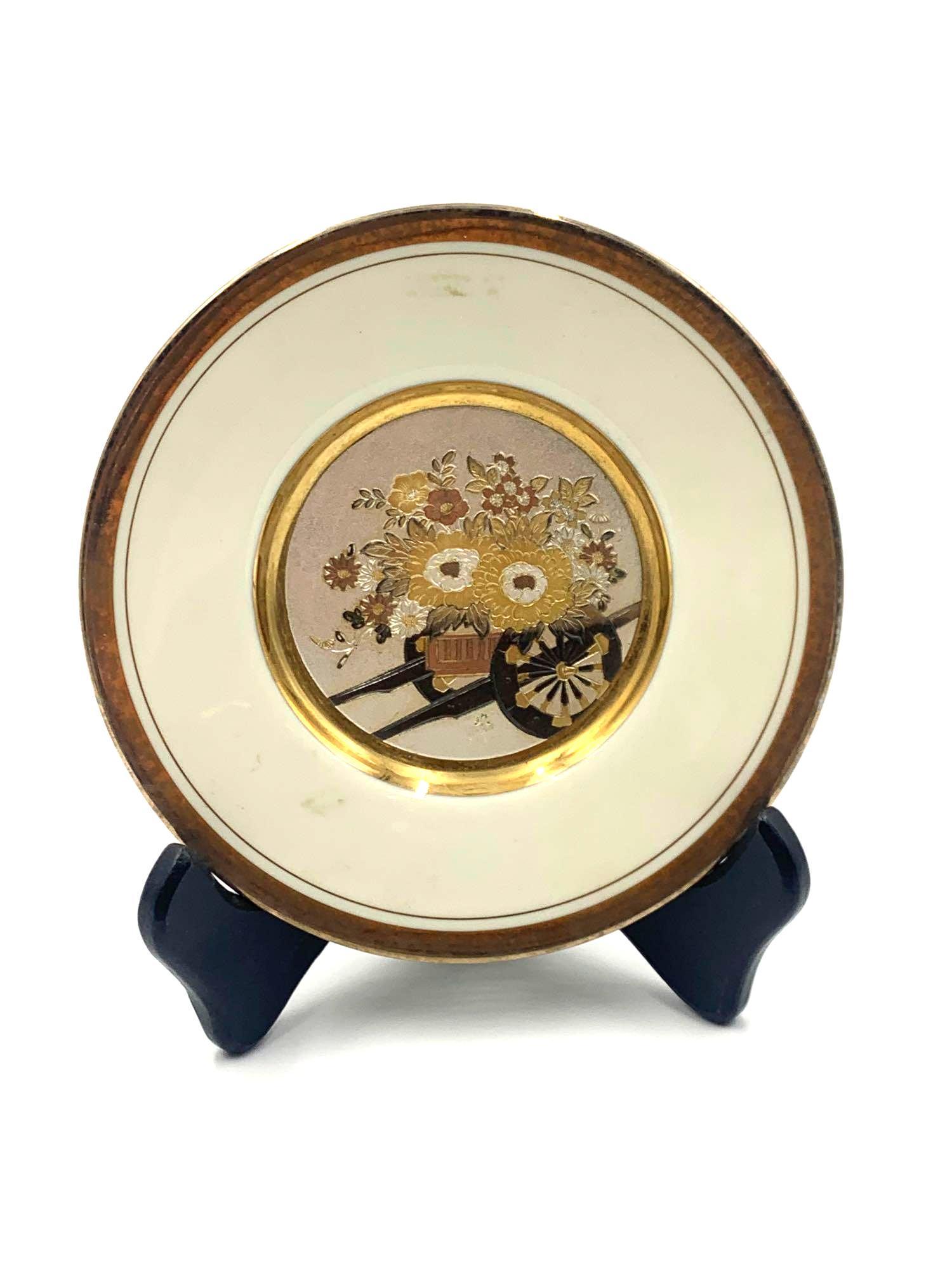 Japanese Art of Chokin Metal Engraving Porcelain Plate. (1 of 3)