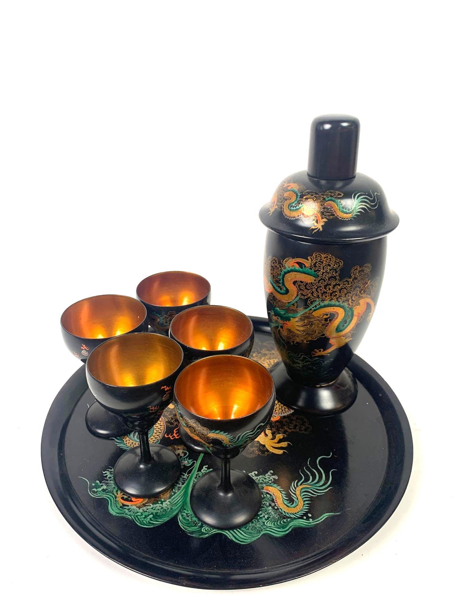 Black and Gold Dragon Lacquered Beverage Set (1 of 7)