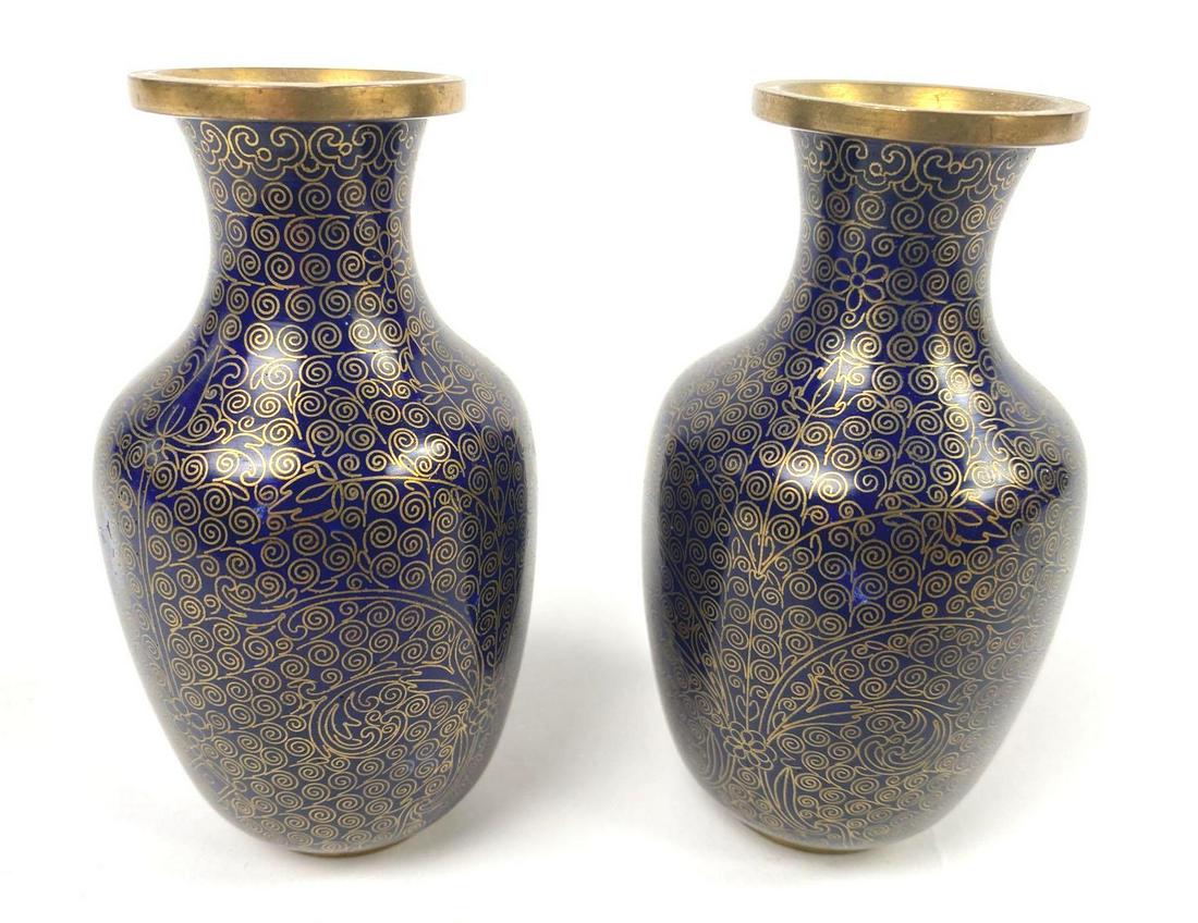 Deep Blue Cloisonne Vases (Pair) (1 of 3)