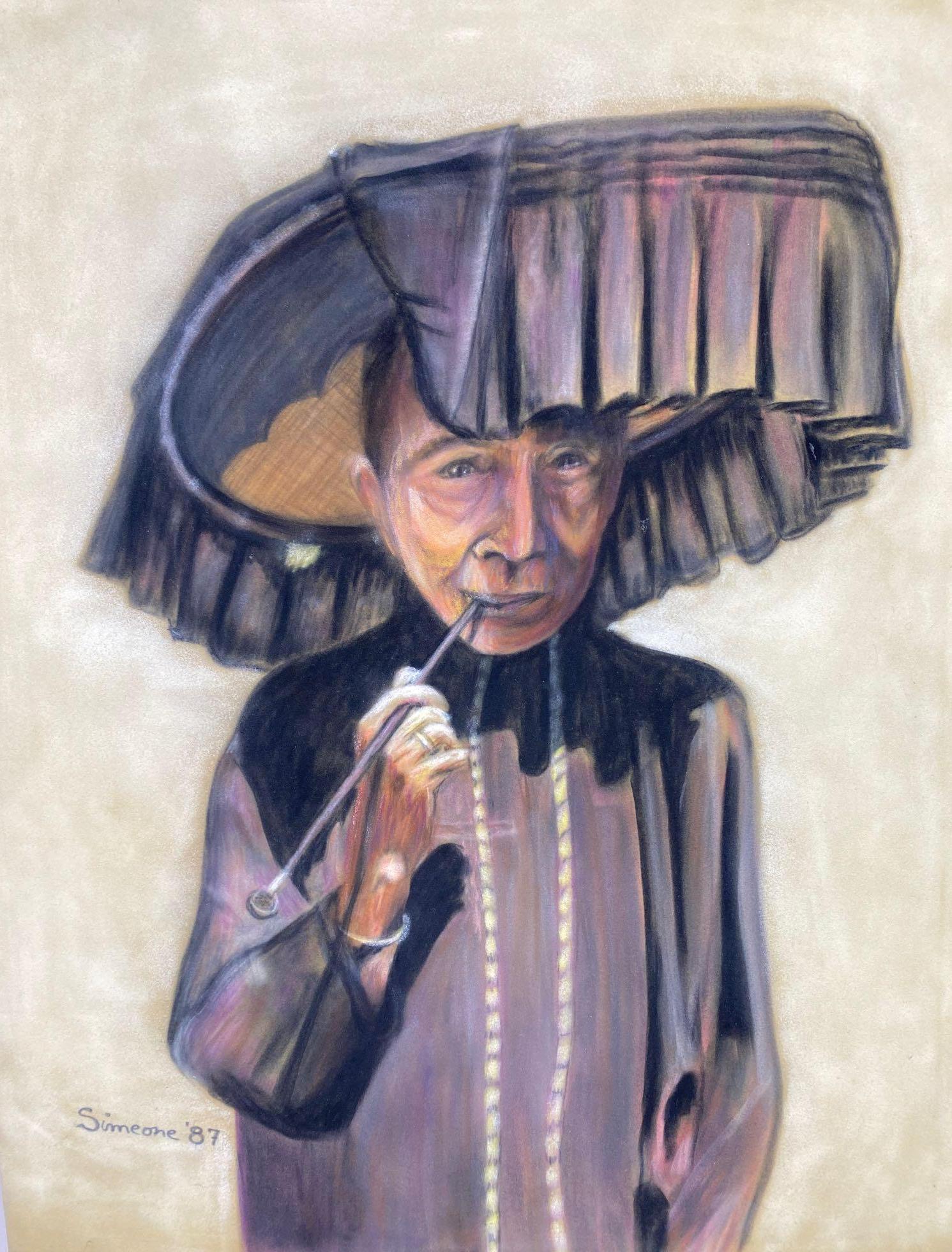 Herb Simeone (1941-2016), Portrait of Man in Hat: Herb Simeone (1941-2016),Portrait of Man in Hat Origin: American, 1987 Medium: Pastel on Paper Dimensions: Art 20" X 26" Condition: Excellent Additional Information: Signature and date on bottom left 