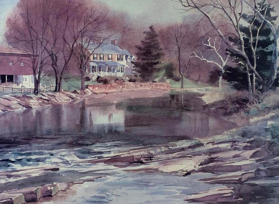 Ranulph Bye (1916 - 2003), Untitled House and Barn: Ranulph Bye (1916 - 2003), Untitled House and Barn Origin: Buck's County, Pennsylvania Medium: Watercolor Print Dimensions: 12 x 15.75 in; 16 x 20 in Condition: Excellent Additional Information: Ho